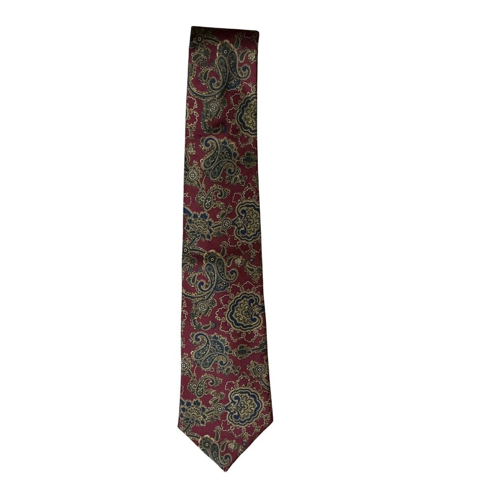 Burt Pulitzer Mens Neck Tie Silk Paisley Burgundy Navy 55 x 3.5 USA Vintage Tie